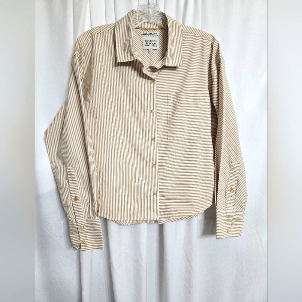 Scotch & Soda Beige Striped Button Down Boxy Shirt Size M